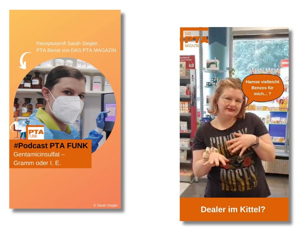 Draht in die Apotheke-- PTA Sarah Siegler (links) informiert Sie auf Instagram
in kurzen Videos zur Rezeptur. PTA Paulina Gramulla (rechts) unterhält Sie
mit Videos – Kurzweiliges und Humorvolles direkt aus dem HV