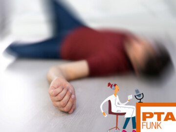 Person verschwommen am Boden und Logo von PTA FUNK